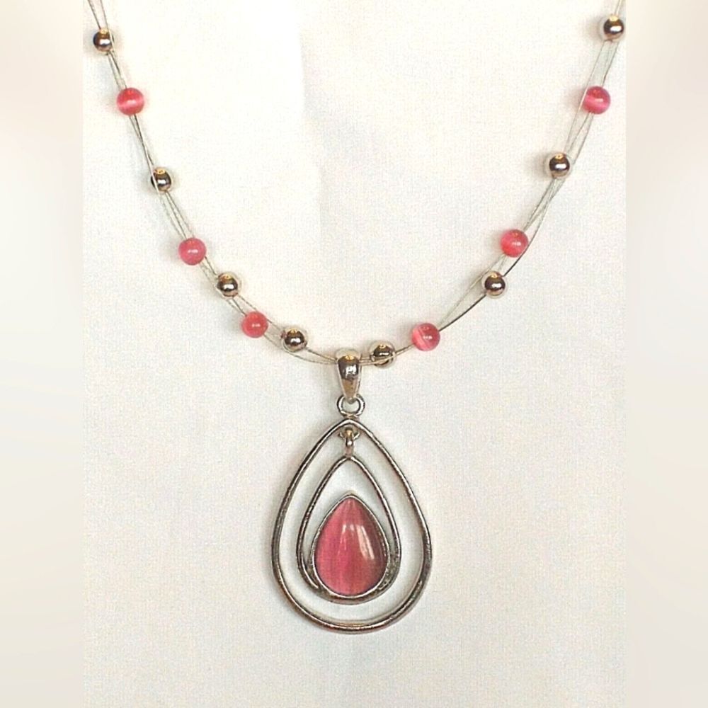 Lia Sophia COTTON CANDY Necklace, Pink Cat's Eye, NWOT